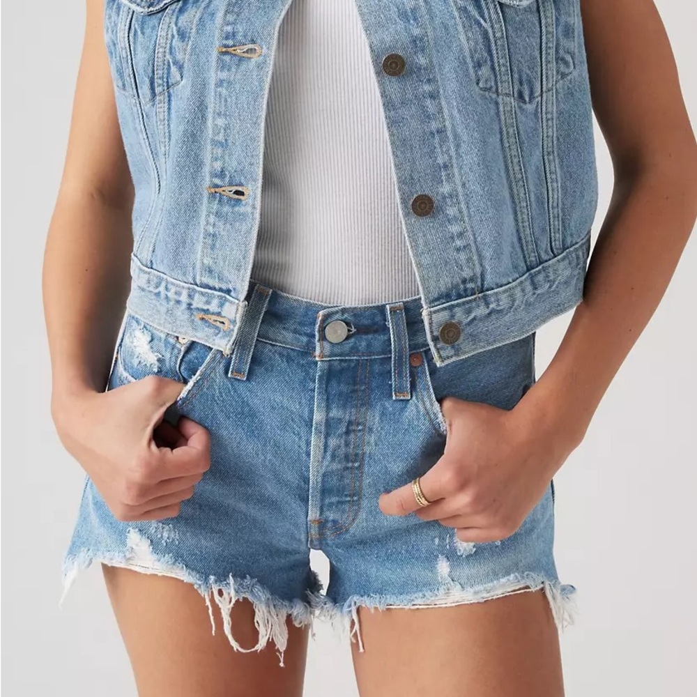 Levi's Blue Jean Shorts High-Waisted Distressed